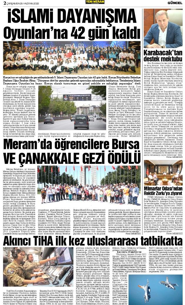 29 Haziran 2022 Yeni Meram Gazetesi
