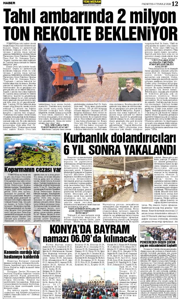4 Temmuz 2022 Yeni Meram Gazetesi
