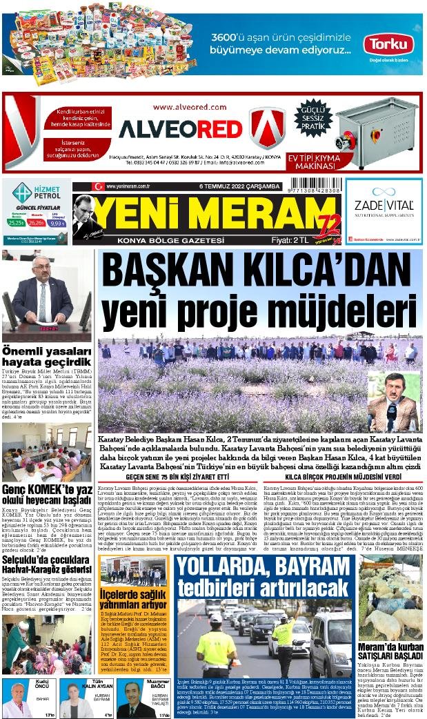 6 Temmuz 2022 Yeni Meram Gazetesi
