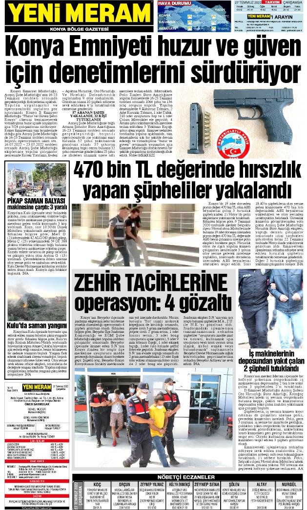 27 Temmuz 2022 Yeni Meram Gazetesi

