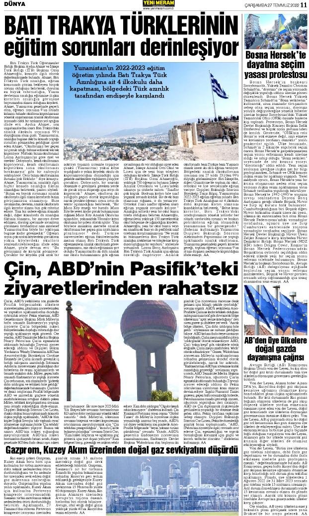 27 Temmuz 2022 Yeni Meram Gazetesi
