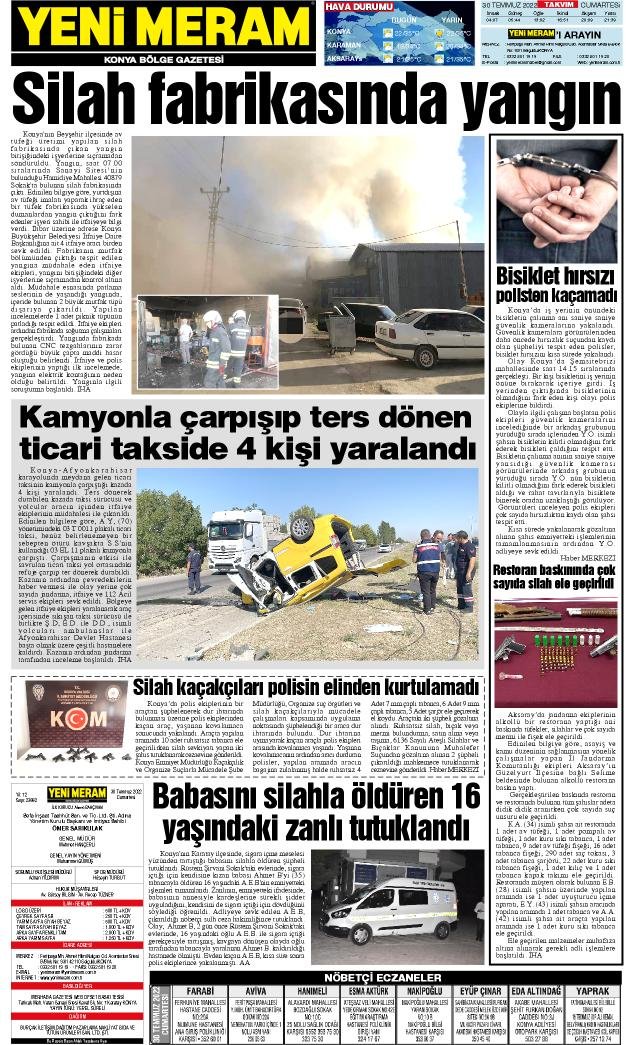 30 Temmuz 2022 Yeni Meram Gazetesi