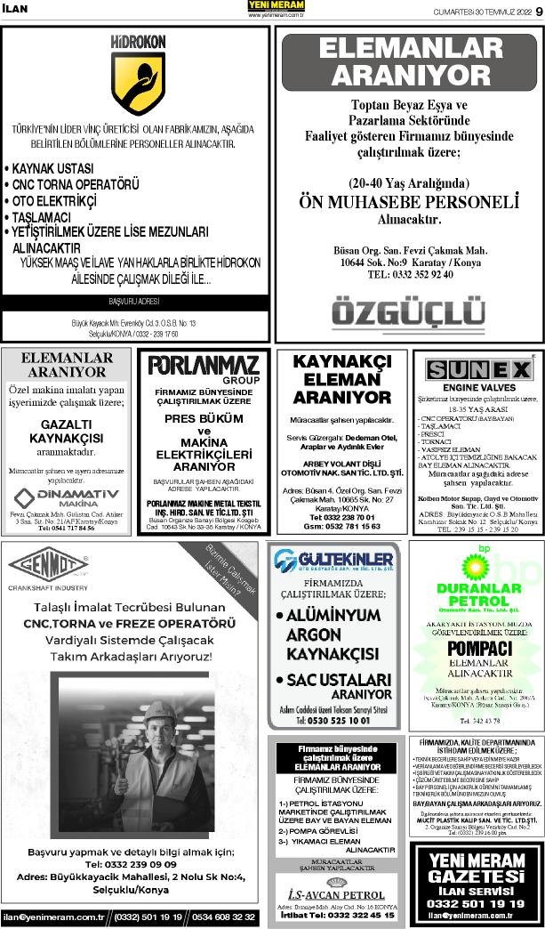30 Temmuz 2022 Yeni Meram Gazetesi