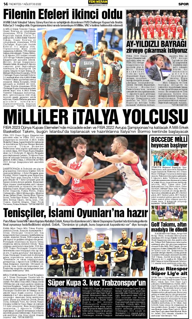 1 Ağustos 2022 Yeni Meram Gazetesi
