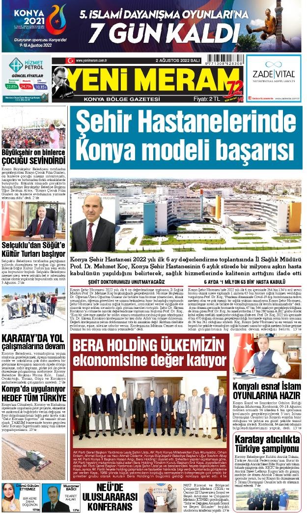 2 Ağustos 2022 Yeni Meram Gazetesi

