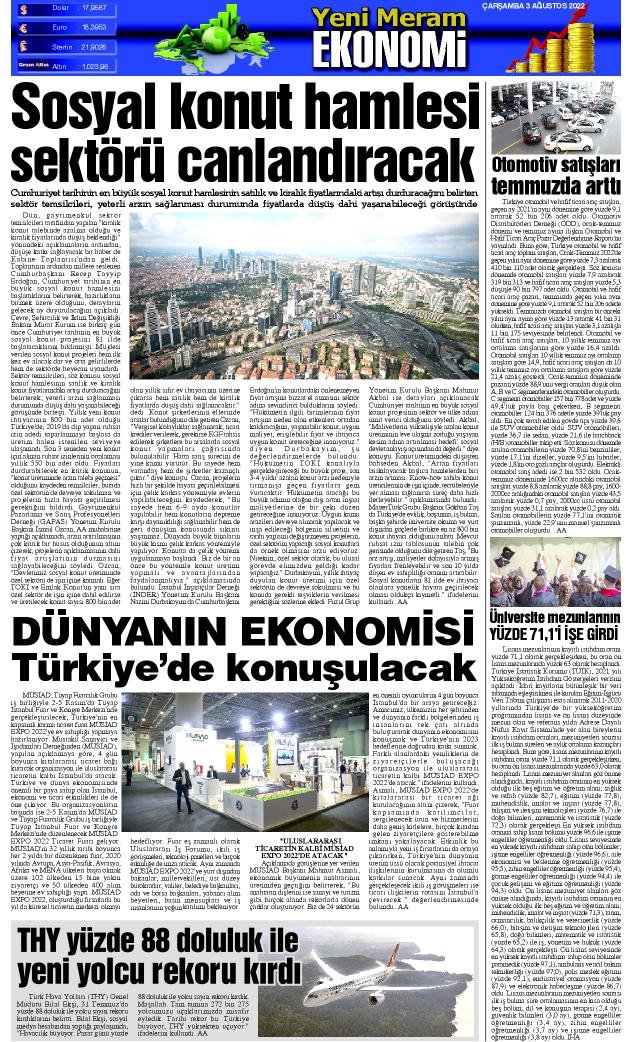 3 Ağustos 2022 Yeni Meram Gazetesi
