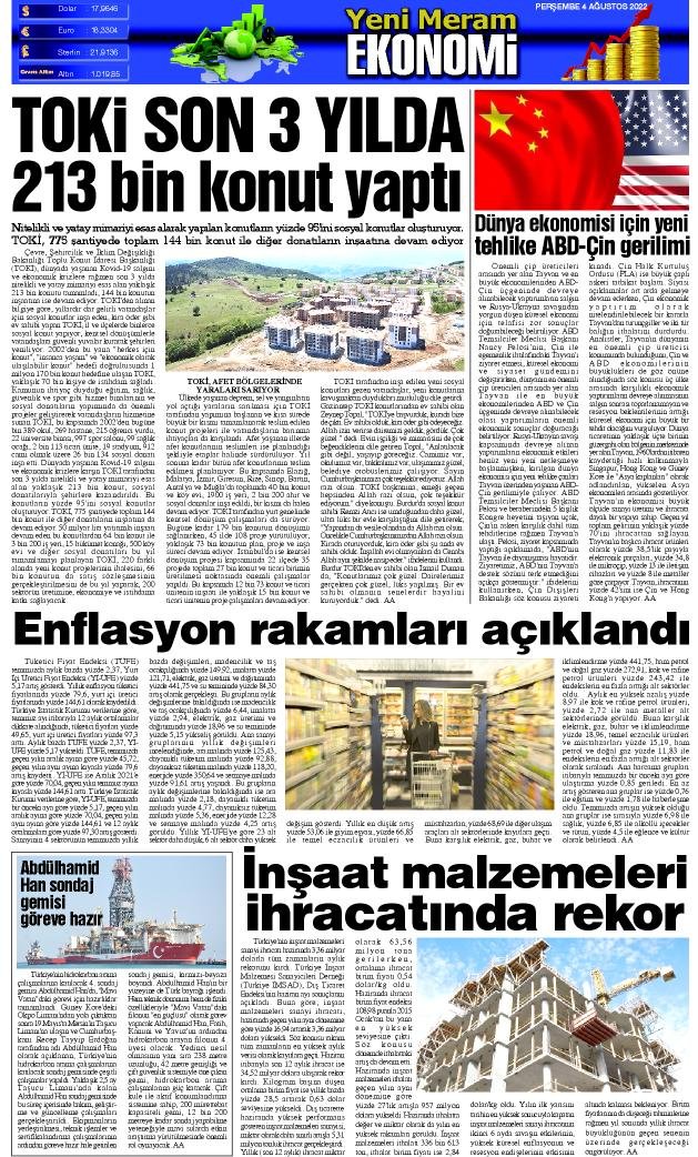 4 Ağustos 2022 Yeni Meram Gazetesi
