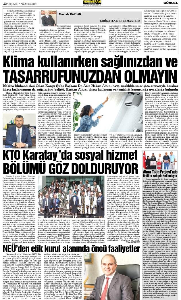 4 Ağustos 2022 Yeni Meram Gazetesi
