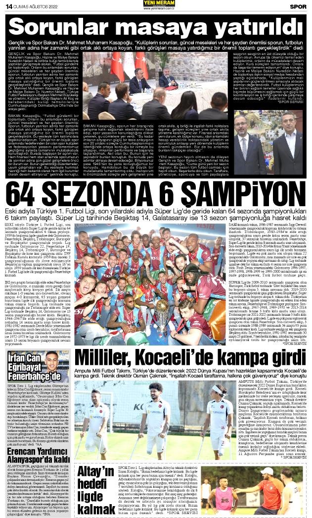 5 Ağustos 2022 Yeni Meram Gazetesi