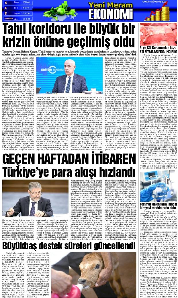 5 Ağustos 2022 Yeni Meram Gazetesi