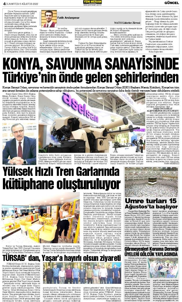 6 Ağustos 2022 Yeni Meram Gazetesi