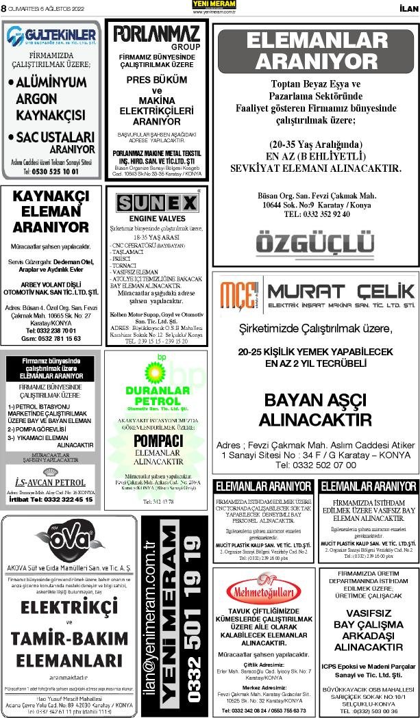 6 Ağustos 2022 Yeni Meram Gazetesi