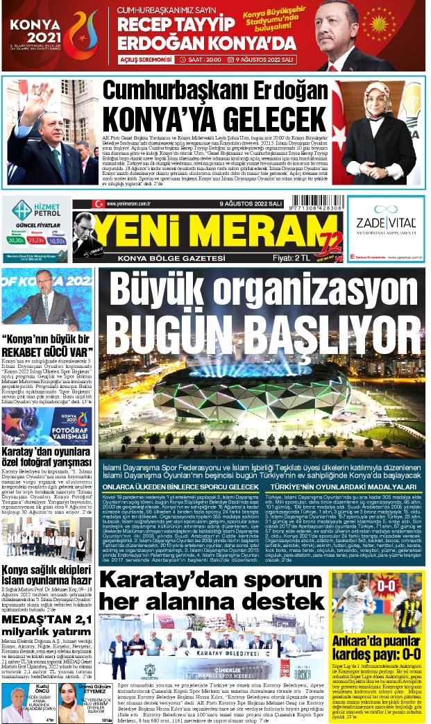 9 Ağustos 2022 Yeni Meram Gazetesi
