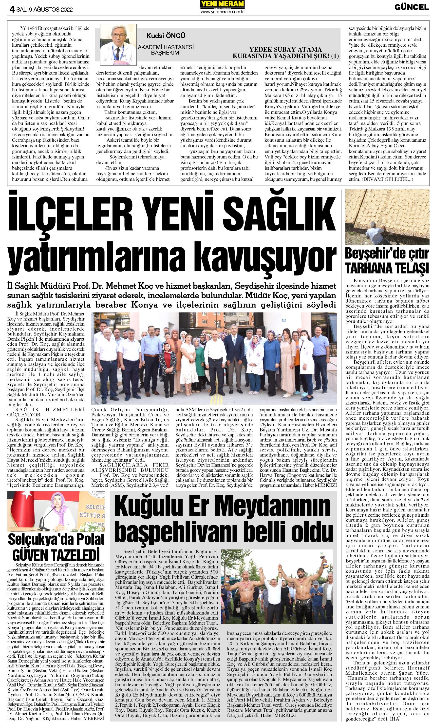 9 Ağustos 2022 Yeni Meram Gazetesi
