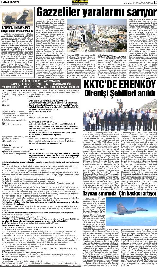 10 Ağustos 2022 Yeni Meram Gazetesi
