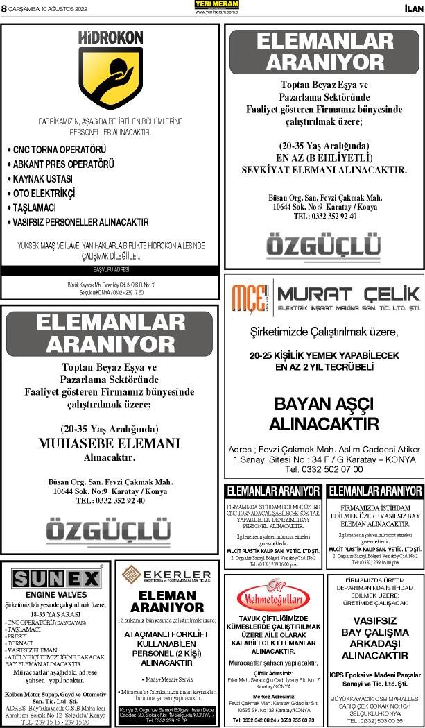 10 Ağustos 2022 Yeni Meram Gazetesi
