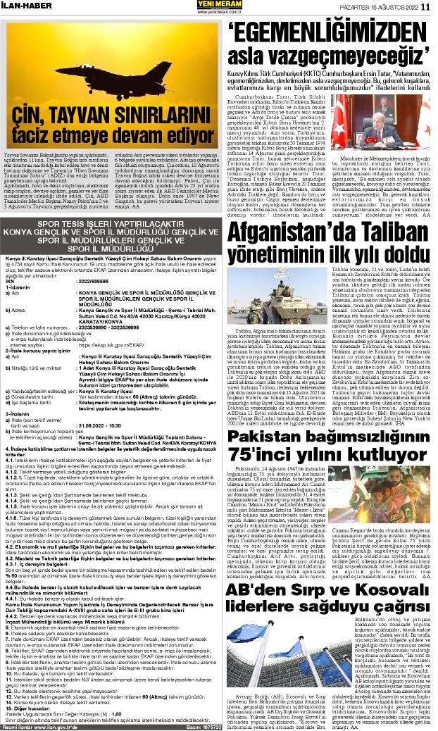 15 Ağustos 2022 Yeni Meram Gazetesi