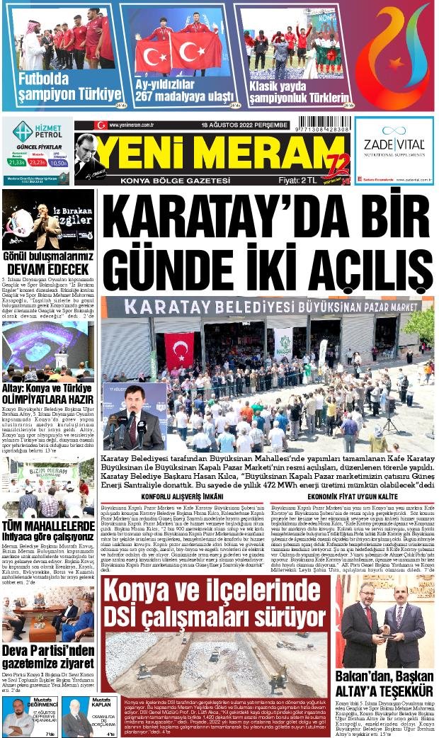 18 Ağustos 2022 Yeni Meram Gazetesi