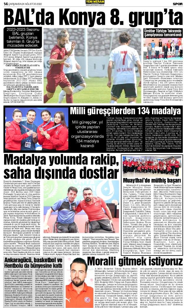 24 Ağustos 2022 Yeni Meram Gazetesi

