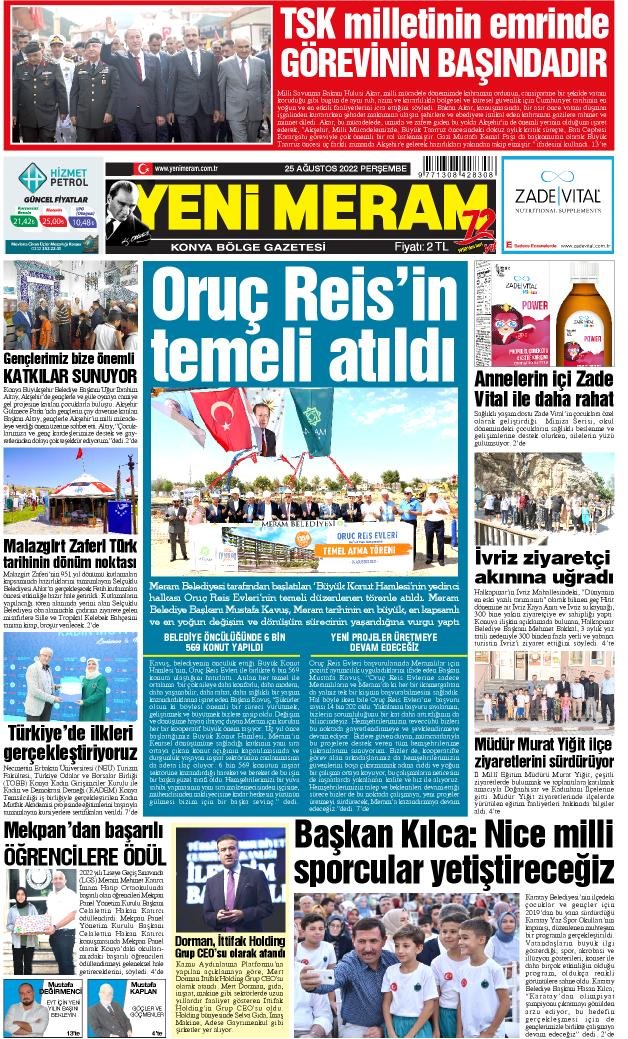 25 Ağustos 2022 Yeni Meram Gazetesi
