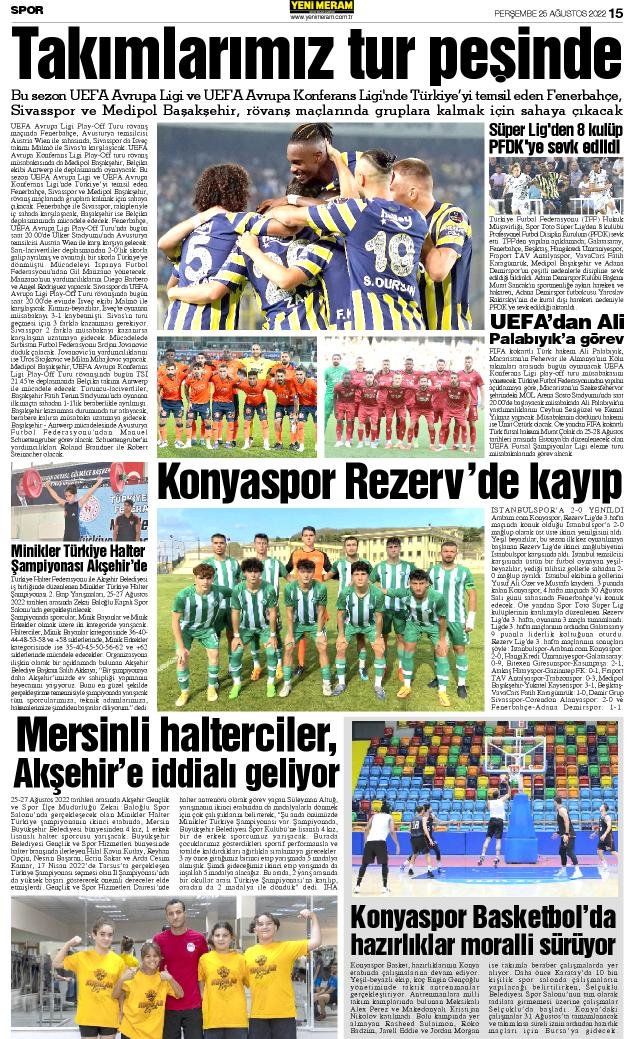 25 Ağustos 2022 Yeni Meram Gazetesi
