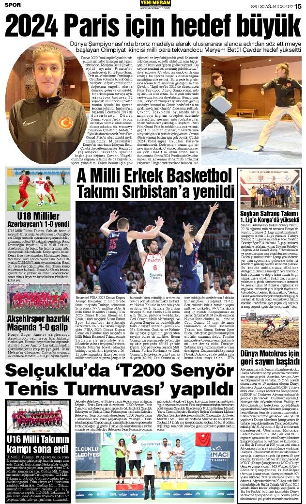 30 Ağustos 2022 Yeni Meram Gazetesi
