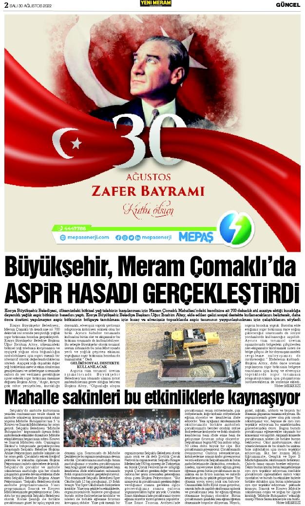 30 Ağustos 2022 Yeni Meram Gazetesi
