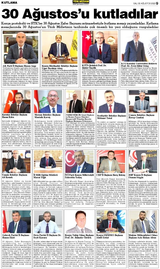 30 Ağustos 2022 Yeni Meram Gazetesi
