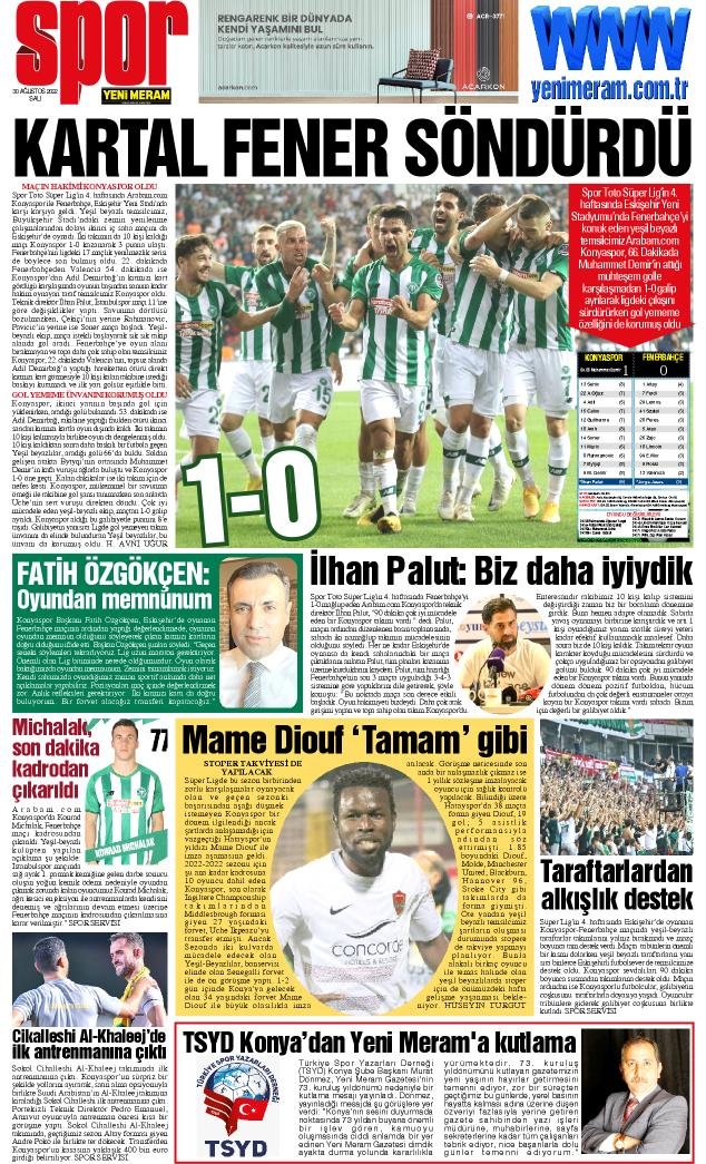 30 Ağustos 2022 Yeni Meram Gazetesi
