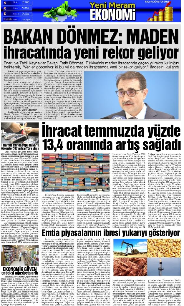 30 Ağustos 2022 Yeni Meram Gazetesi
