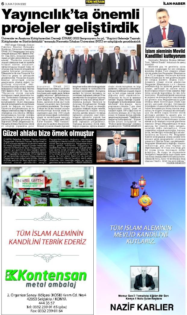 7 Ekim 2022 Yeni Meram Gazetesi