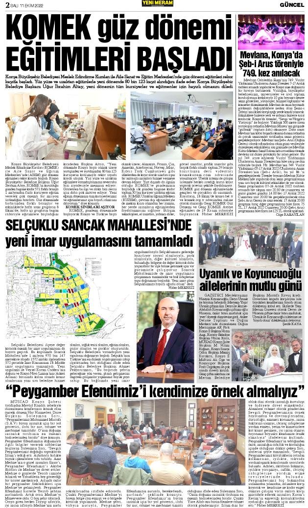 11 Ekim 2022 Yeni Meram Gazetesi
