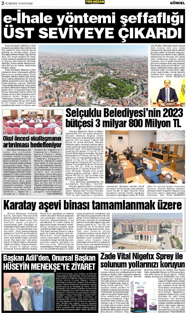 13 Ekim 2022 Yeni Meram Gazetesi
