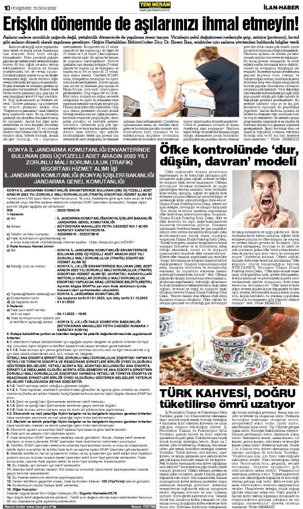 13 Ekim 2022 Yeni Meram Gazetesi

