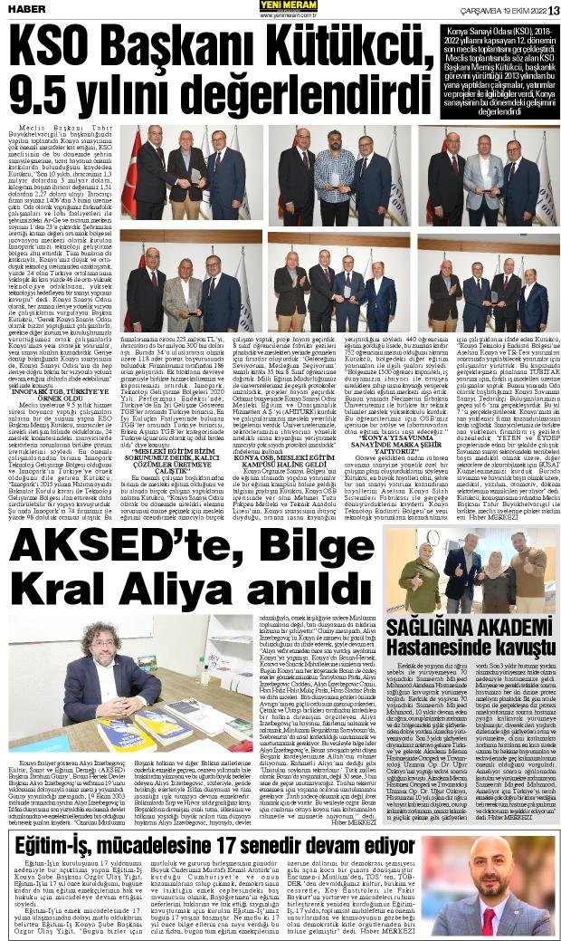 19 Ekim 2022 Yeni Meram Gazetesi
