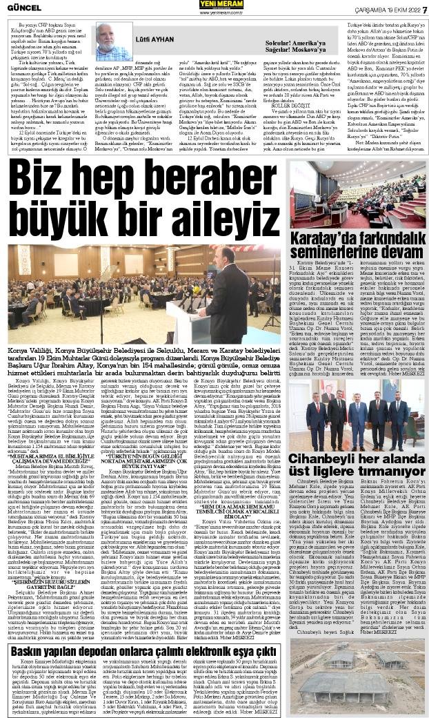 19 Ekim 2022 Yeni Meram Gazetesi
