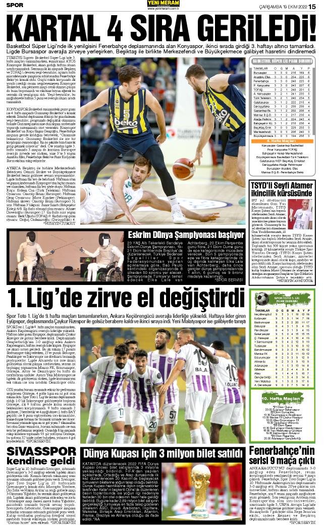 19 Ekim 2022 Yeni Meram Gazetesi
