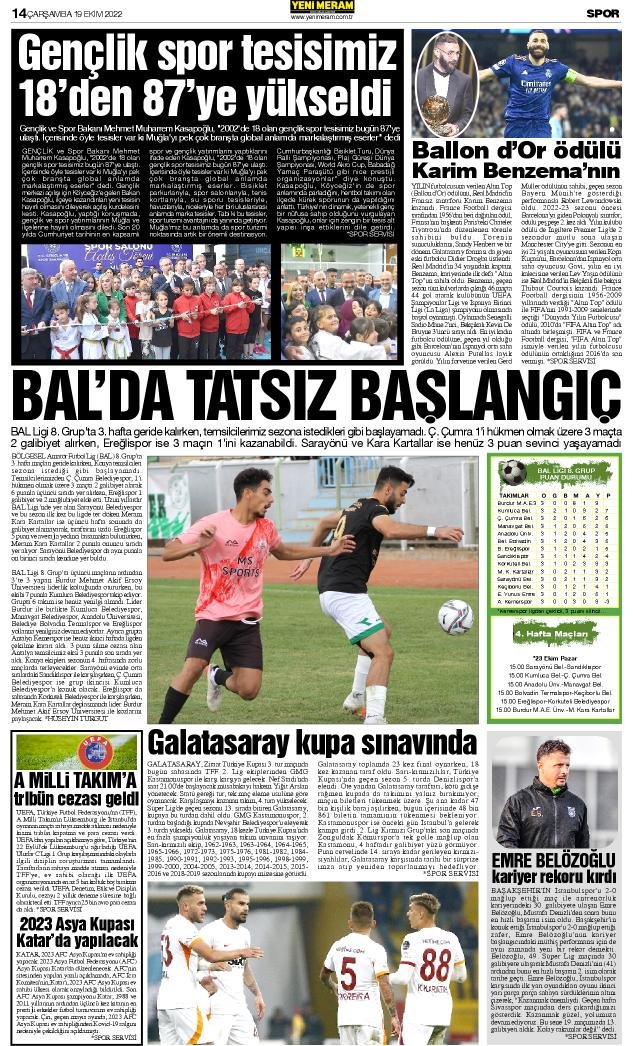 19 Ekim 2022 Yeni Meram Gazetesi
