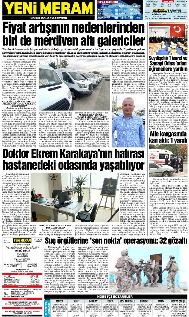 19 Ekim 2022 Yeni Meram Gazetesi
