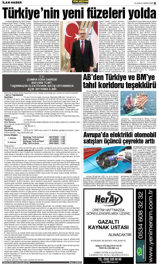 4 Kasım 2022 Yeni Meram Gazetesi
