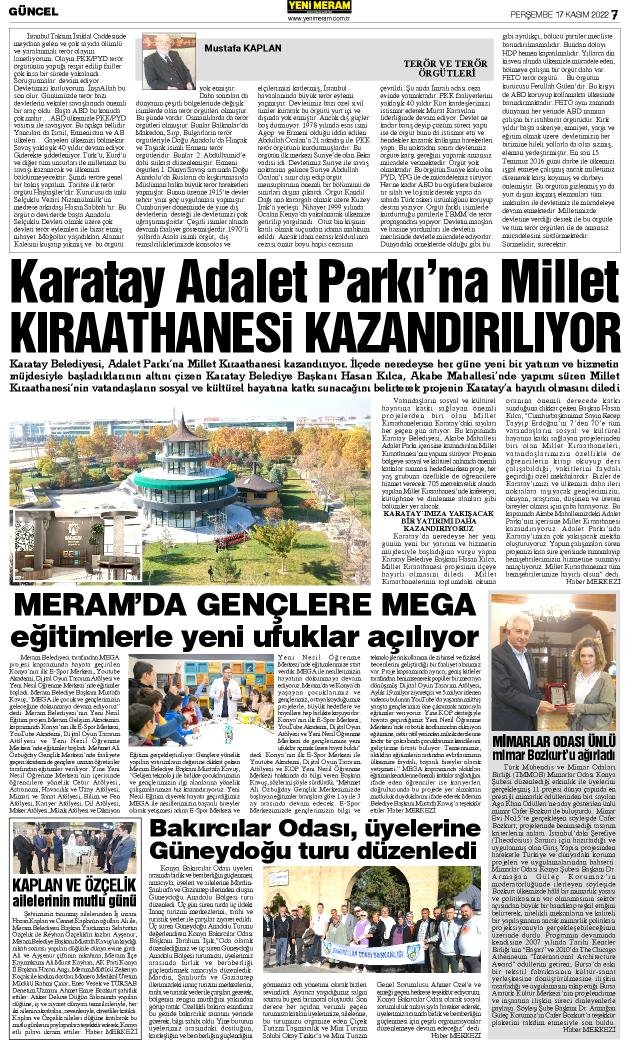 17 Kasım 2022 Yeni Meram Gazetesi
