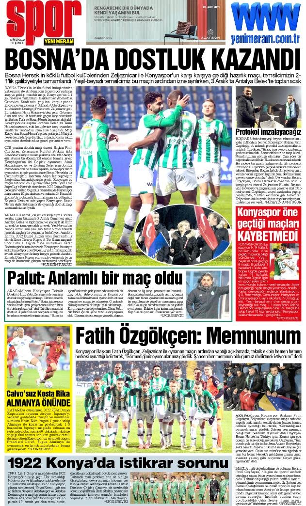 1 Aralık 2022 Yeni Meram Gazetesi
