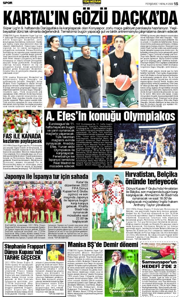 1 Aralık 2022 Yeni Meram Gazetesi
