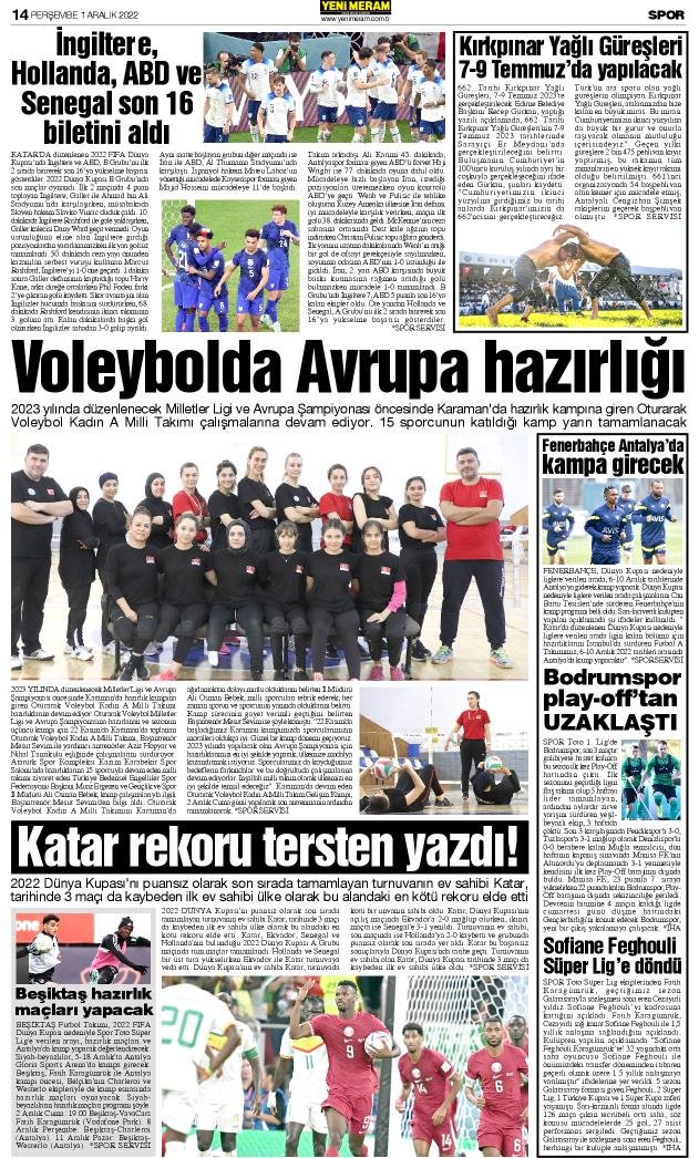 1 Aralık 2022 Yeni Meram Gazetesi
