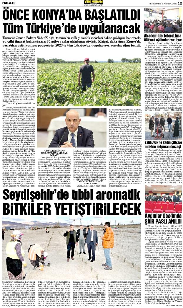 8 Aralık 2022 Yeni Meram Gazetesi
