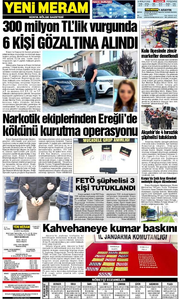 8 Aralık 2022 Yeni Meram Gazetesi
