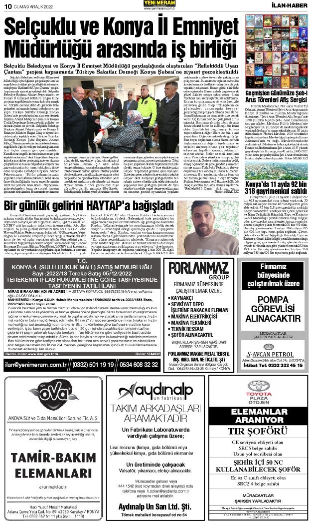 9 Aralık 2022 Yeni Meram Gazetesi
