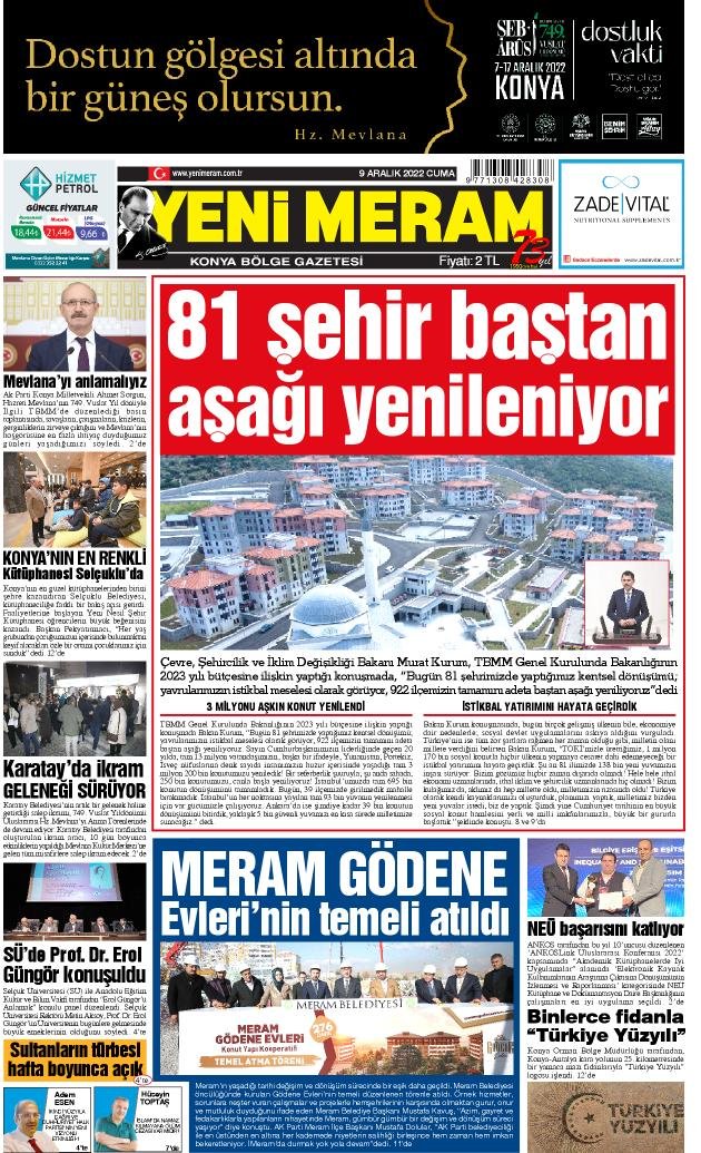 9 Aralık 2022 Yeni Meram Gazetesi
