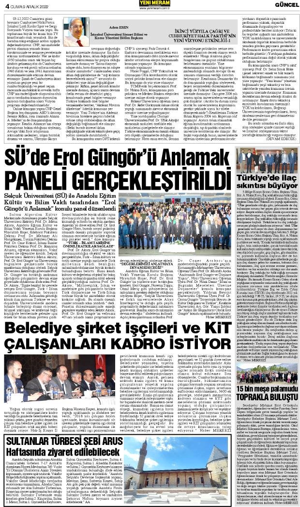 9 Aralık 2022 Yeni Meram Gazetesi
