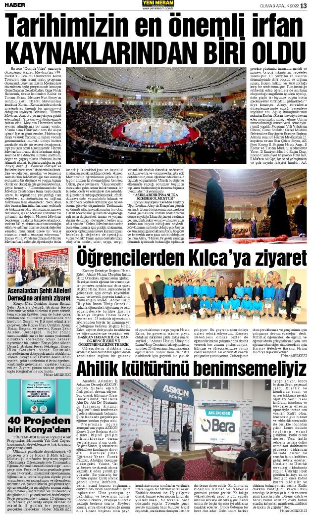 9 Aralık 2022 Yeni Meram Gazetesi
